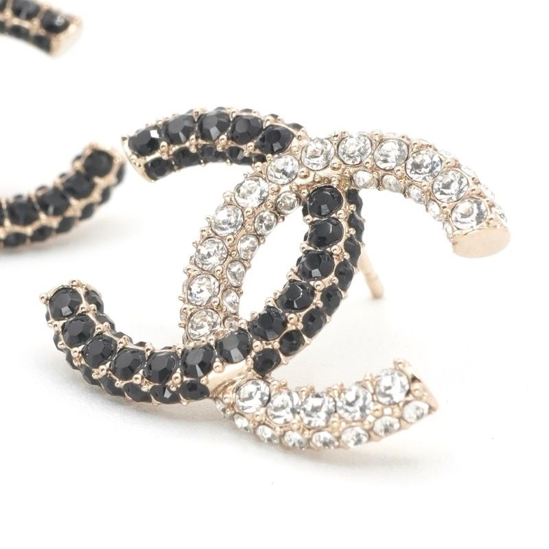 Chanel Earrings Gold Black CC Logo Rhinestone — view 6