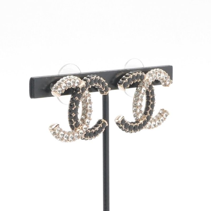 Chanel Earrings Gold Black CC Logo Rhinestone — view 8