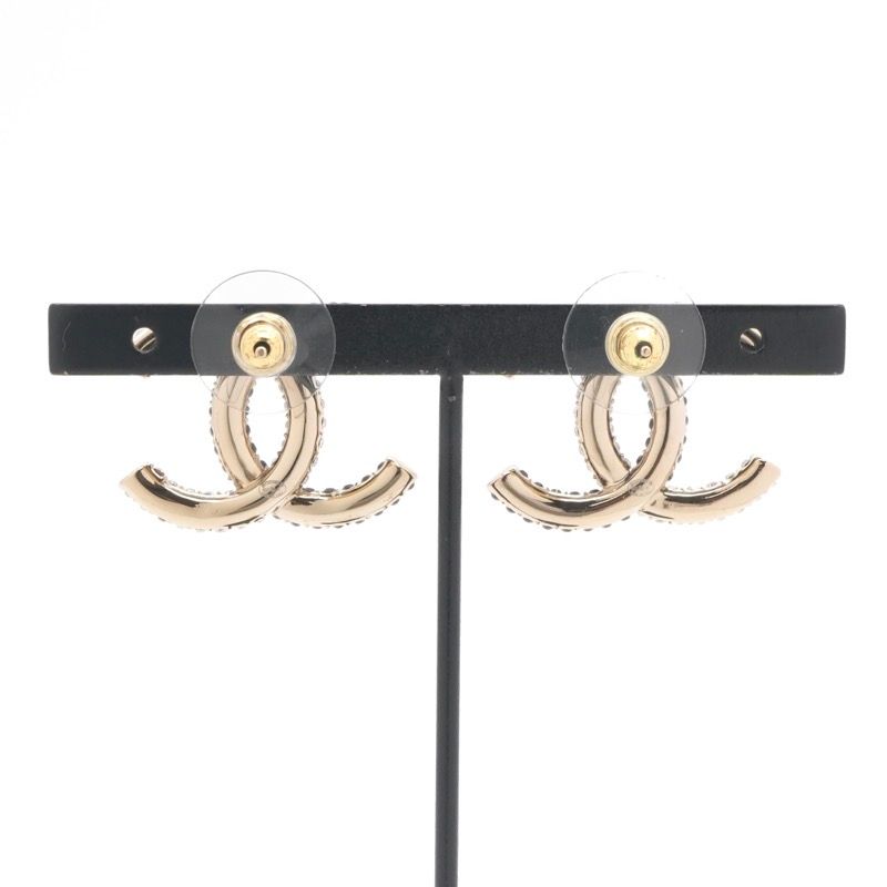 Chanel Earrings Gold Black CC Logo Rhinestone — view 9