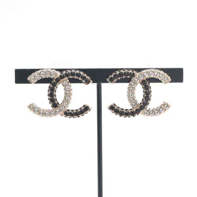 Chanel Earrings Gold Black CC Logo Rhinestone — view 7