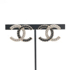 Chanel Earrings Gold Black CC Logo Rhinestone — view 7
