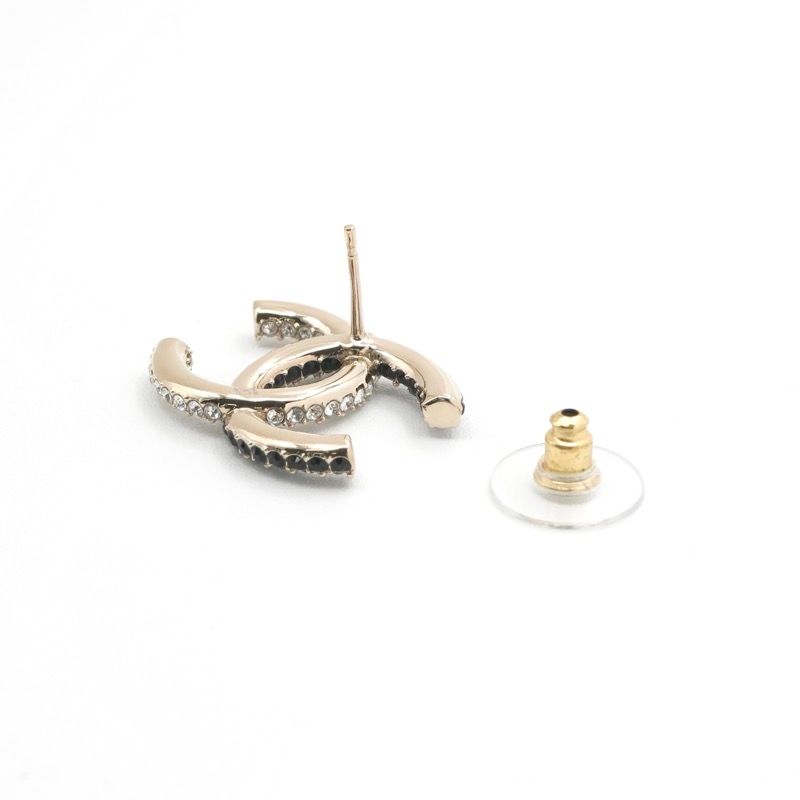 Chanel Earrings Gold Black CC Logo Rhinestone — view 4