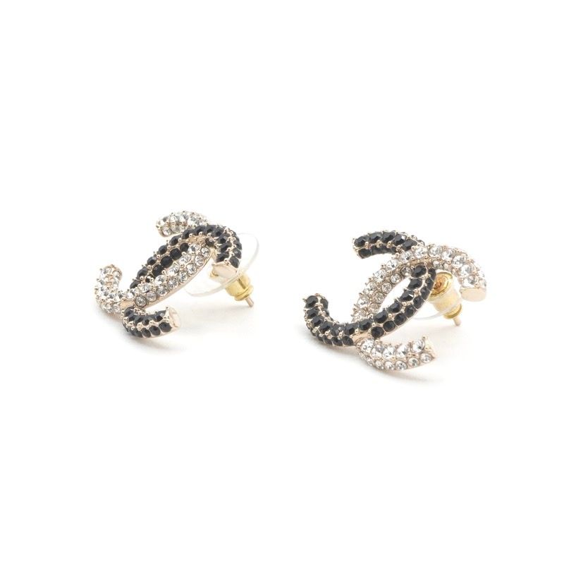 Chanel Earrings Gold Black CC Logo Rhinestone — view 2