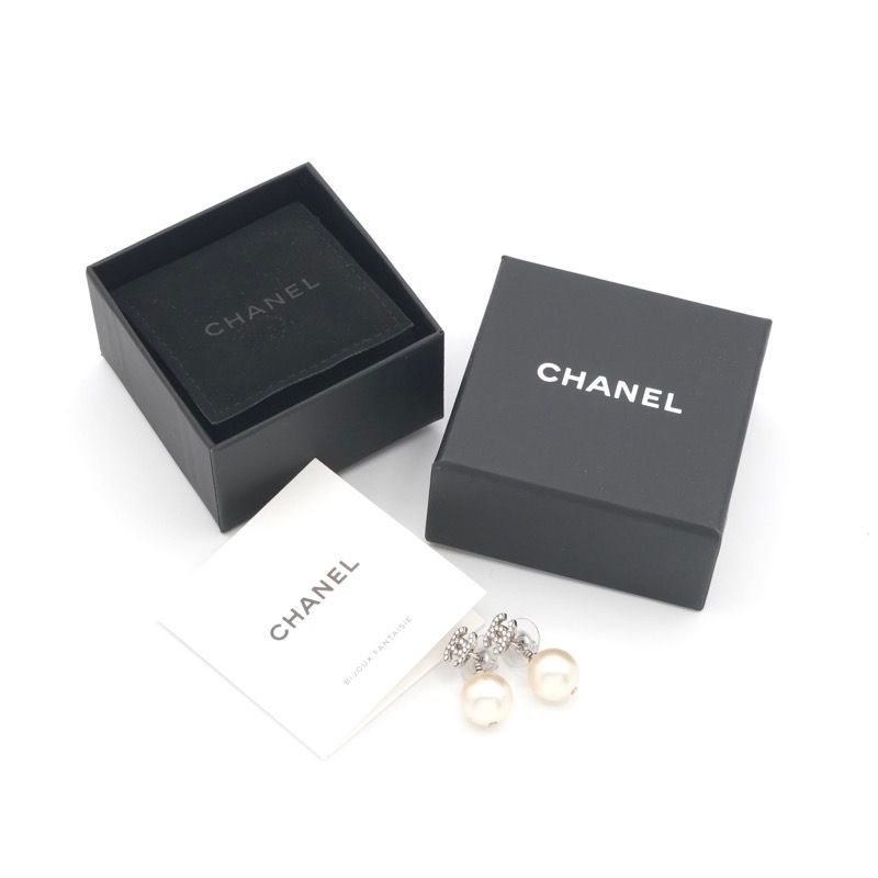 Chanel Earrings Silver CC Logo Rhinestone — view 9