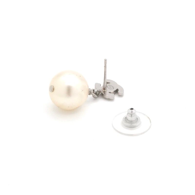 Chanel Earrings Silver CC Logo Rhinestone — view 4