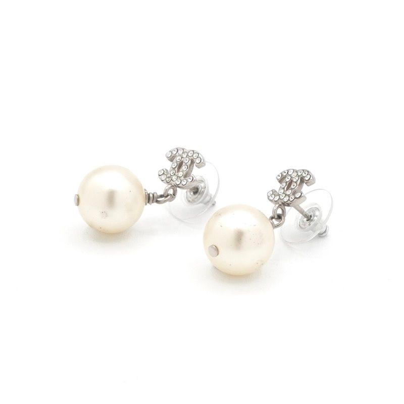 Chanel Earrings Silver CC Logo Rhinestone — view 2