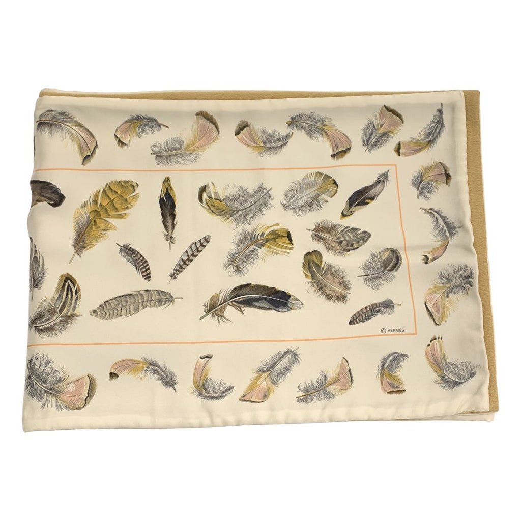 Hermes Feather Reversible Shawl Muffler Pattern Beige Scarf — view 3
