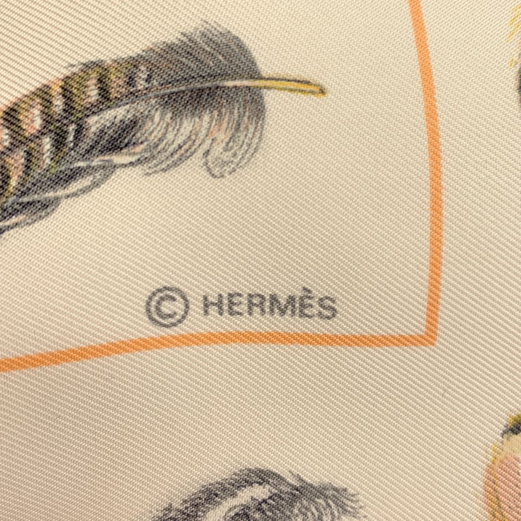 Hermes Feather Reversible Shawl Muffler Pattern Beige Scarf — view 4