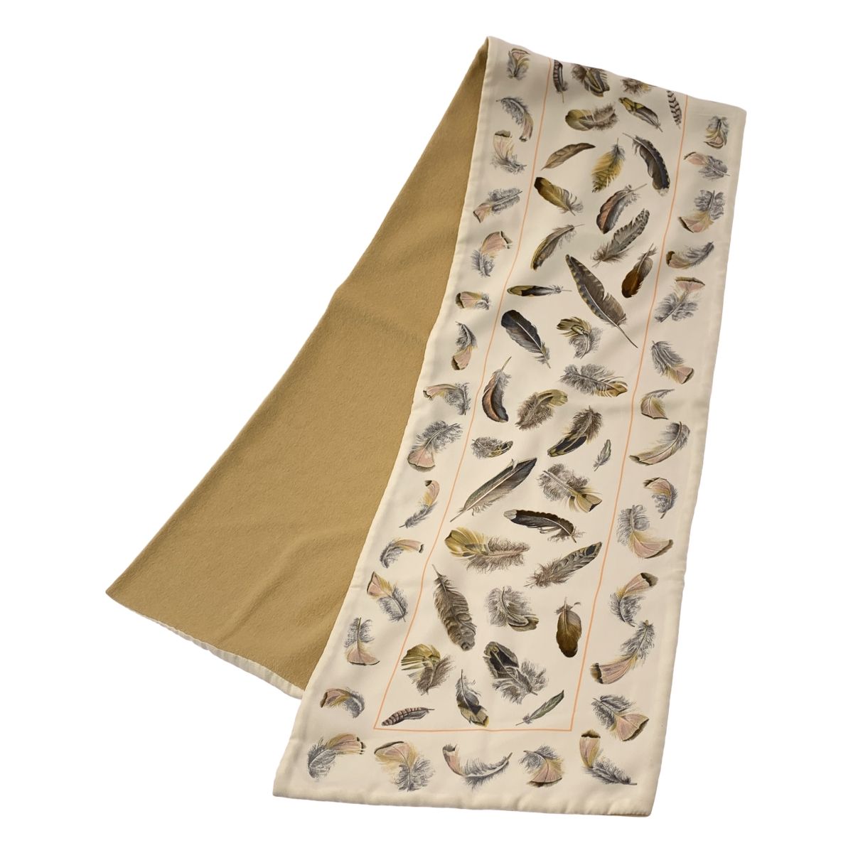 Hermes Feather Reversible Shawl Muffler Pattern Beige Scarf — view 2