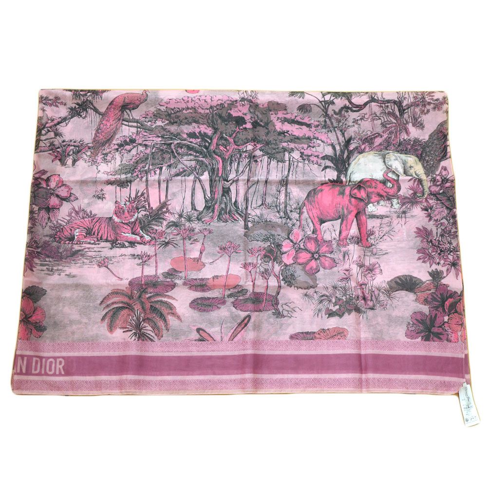 Dior Scarf Shawl Large Elephant Tiger Flower Pink — view 5