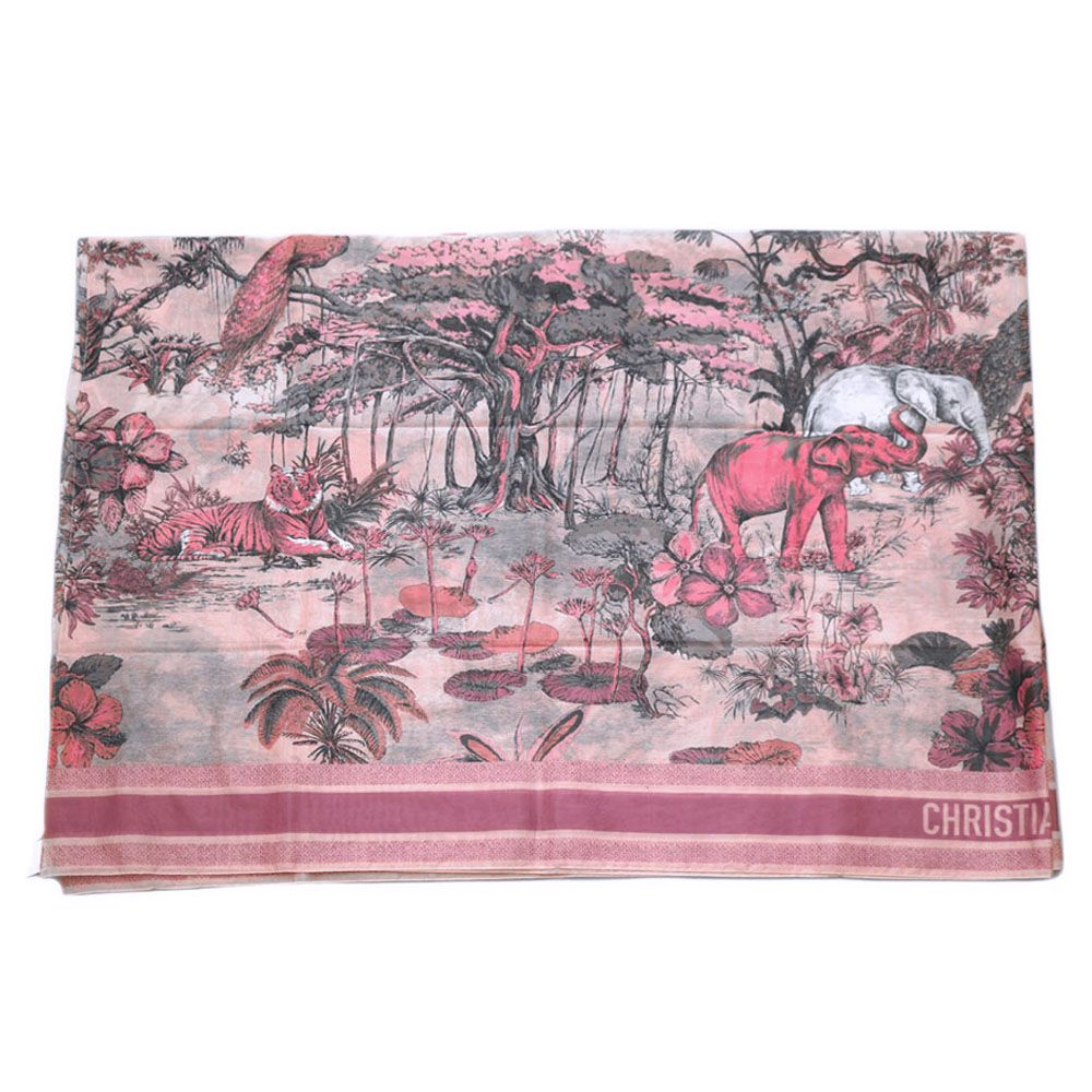 Dior Scarf Shawl Large Elephant Tiger Flower Pink — view 3