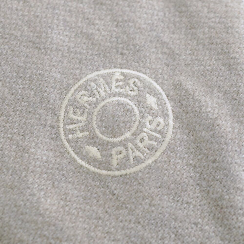 Hermes Muffler 100% Cashmere Ivory Gray Box Scarf — view 3