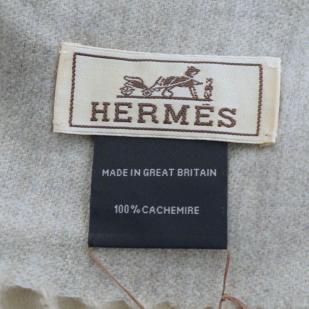 Hermes Muffler 100% Cashmere Ivory Gray Box Scarf — view 8