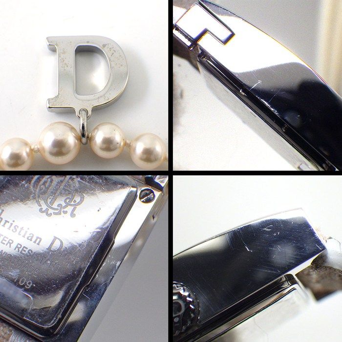 Dior Christian Watch Maris Square White Shell Dial Pearl Chain D Logo — view 6