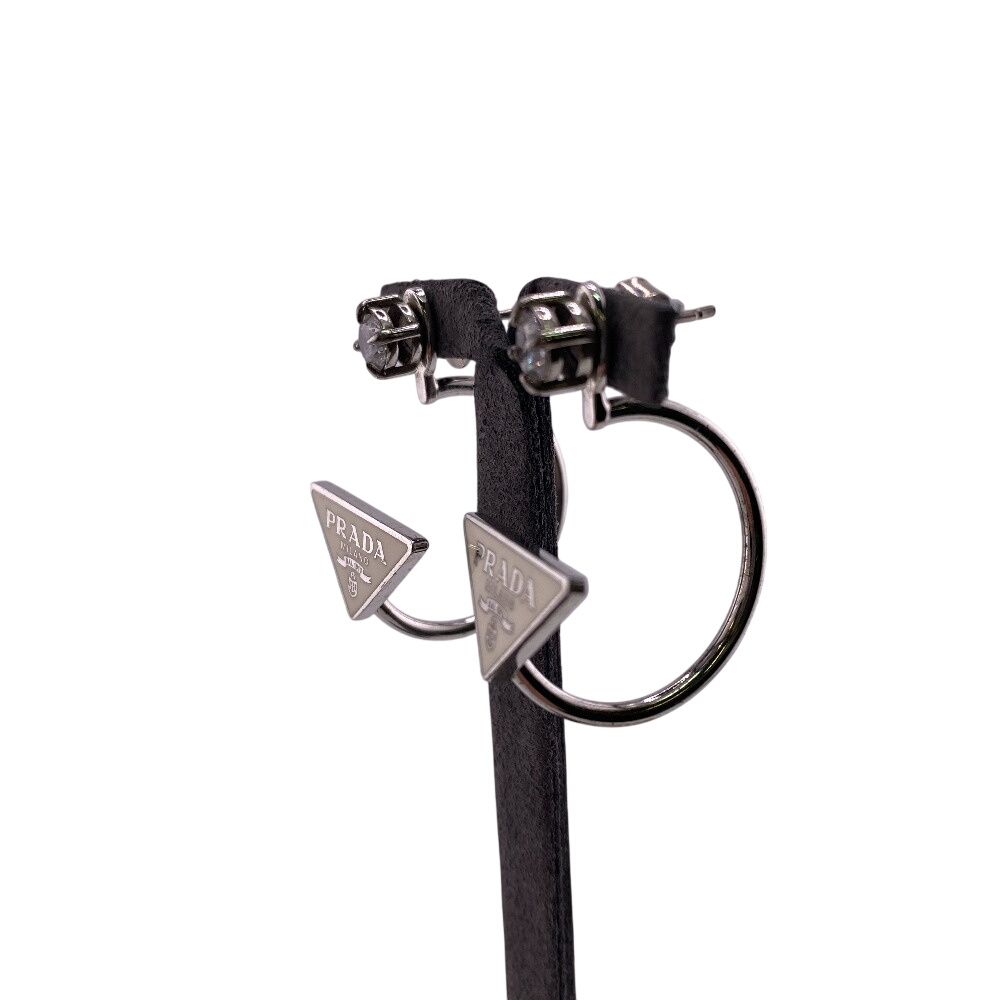 Prada Triangle Logo Symbol Earrings White — view 5