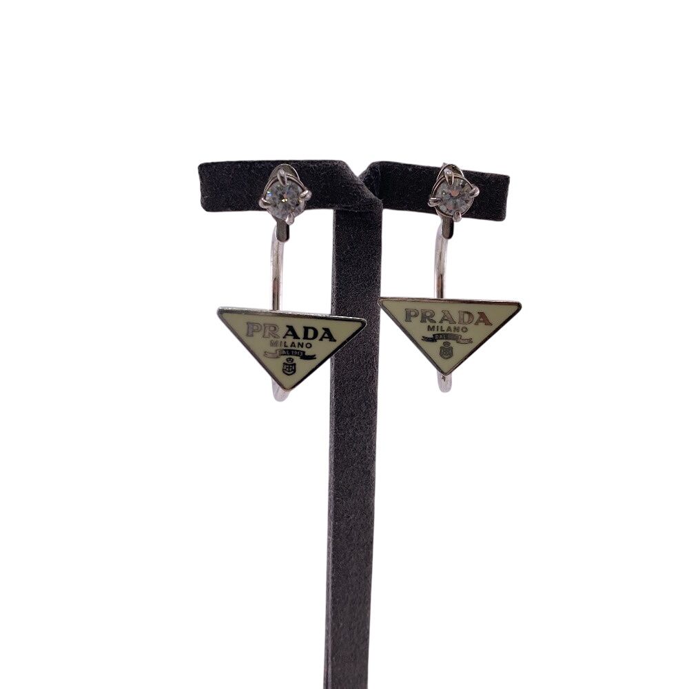 Prada Triangle Logo Symbol Earrings White — view 4