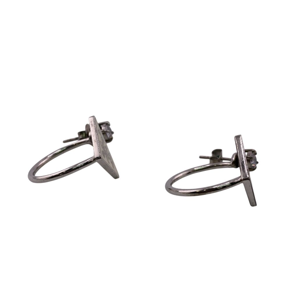 Prada Triangle Logo Symbol Earrings White — view 2