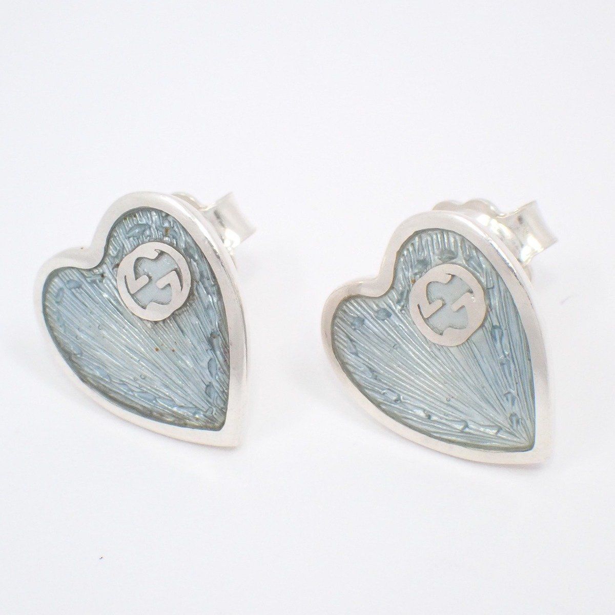 Gucci Interlocking Heart Earrings Enamel Blue — view 2