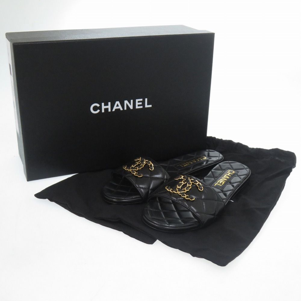Chanel CC Logo Quilted Leather Black Mule — view 2