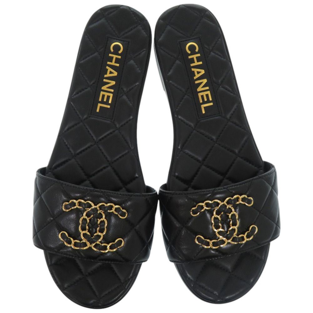 Chanel CC Logo Quilted Leather Black Mule — view 3