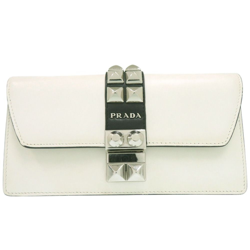 Prada Studded Chain Wallet Crossbody Long Leather White — view 2
