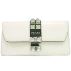 Prada Studded Chain Wallet Crossbody Long Leather White — view 2