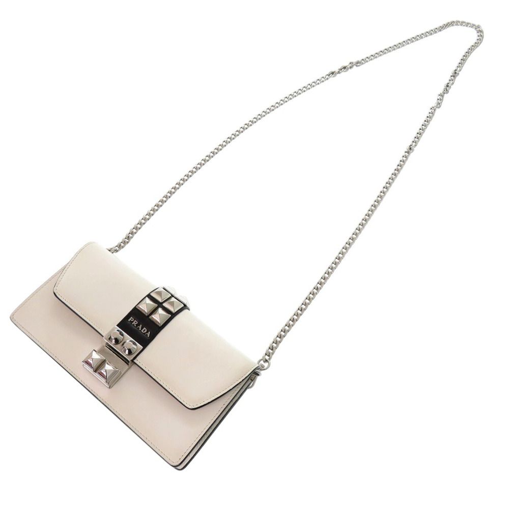 Prada Studded Chain Wallet Crossbody Long Leather White — view 6