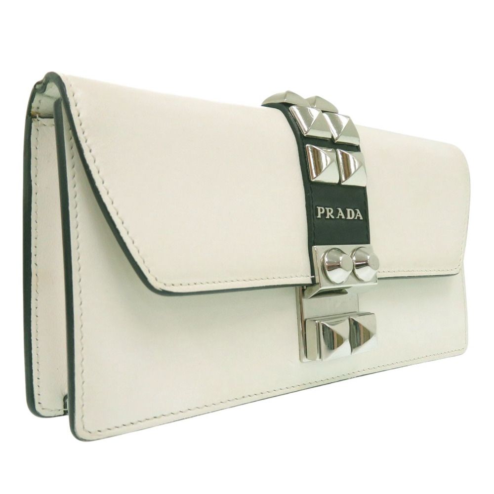 Prada Studded Chain Wallet Crossbody Long Leather White — view 4