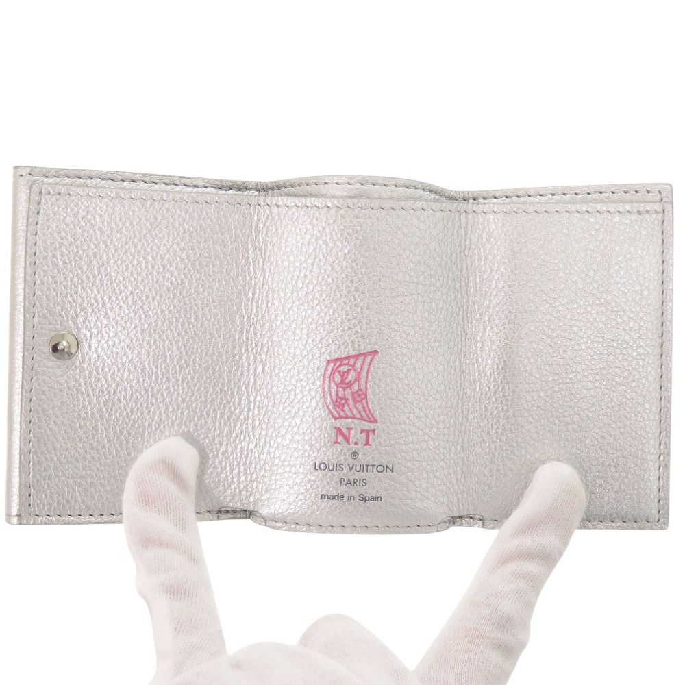 Louis Vuitton Portefeuille Lock Mini Leather Silver Trifold Wallet LV — view 5