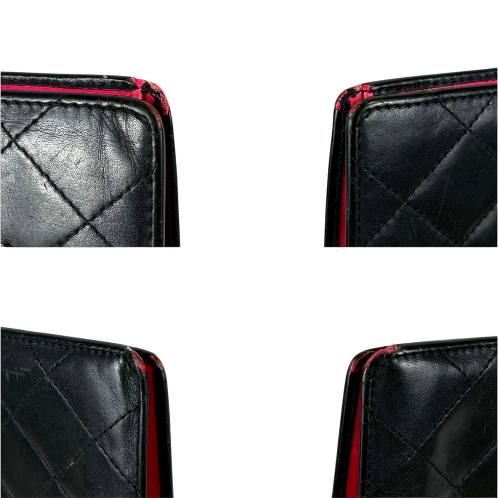 Chanel Cambon Line Long Wallet Bifold Black Pink CC Logo Quilted — view 8
