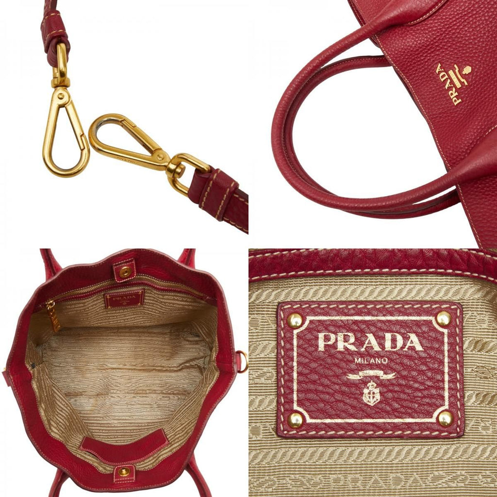 Prada Tote Shoulder Bag 2-Way Red Leather — view 9