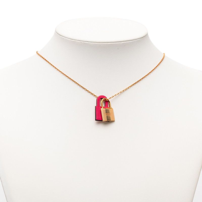 Hermes Kelly PM Pendant Necklace Gold Pink Plated Veau Swift — view 5