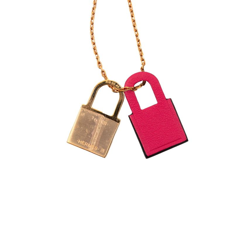 Hermes Kelly PM Pendant Necklace Gold Pink Plated Veau Swift — view 2