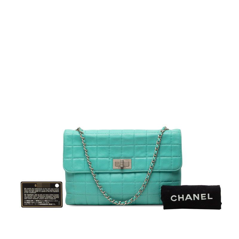 Chanel 2.55 Choco Bar Chain Shoulder Bag Turquoise Blue Lambskin — view 8
