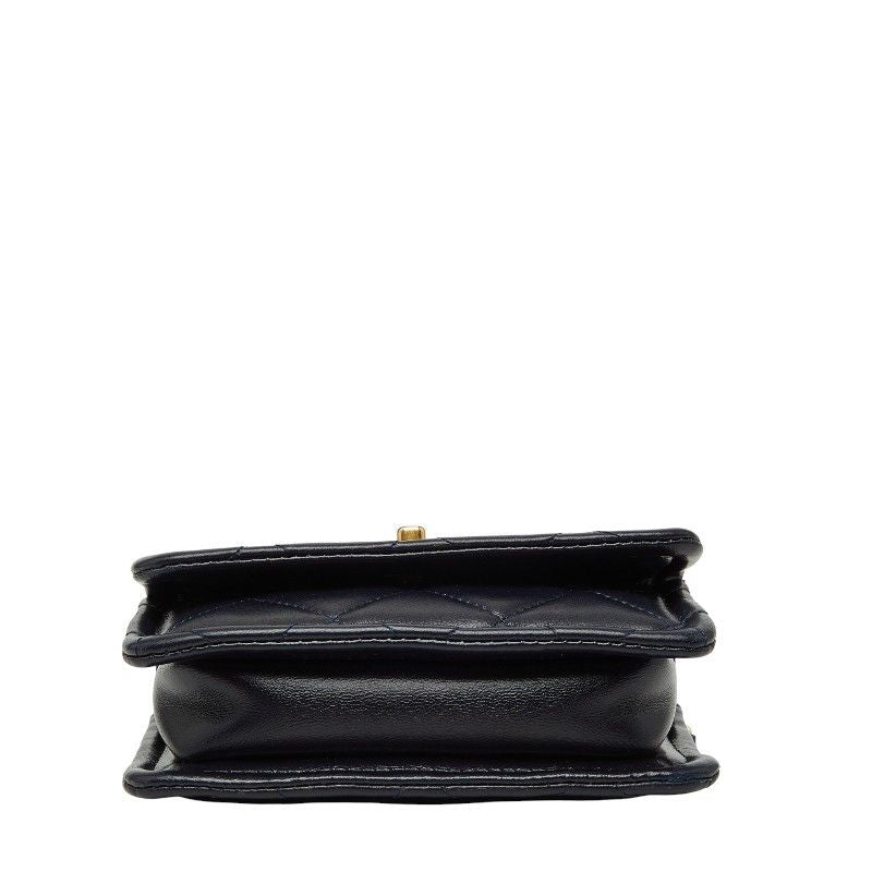 Chanel CC Logo Quilted Mini 2-Way Shoulder Bag Navy Lambskin — view 3