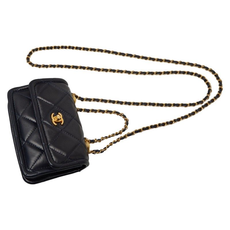 Chanel CC Logo Quilted Mini 2-Way Shoulder Bag Navy Lambskin — view 9