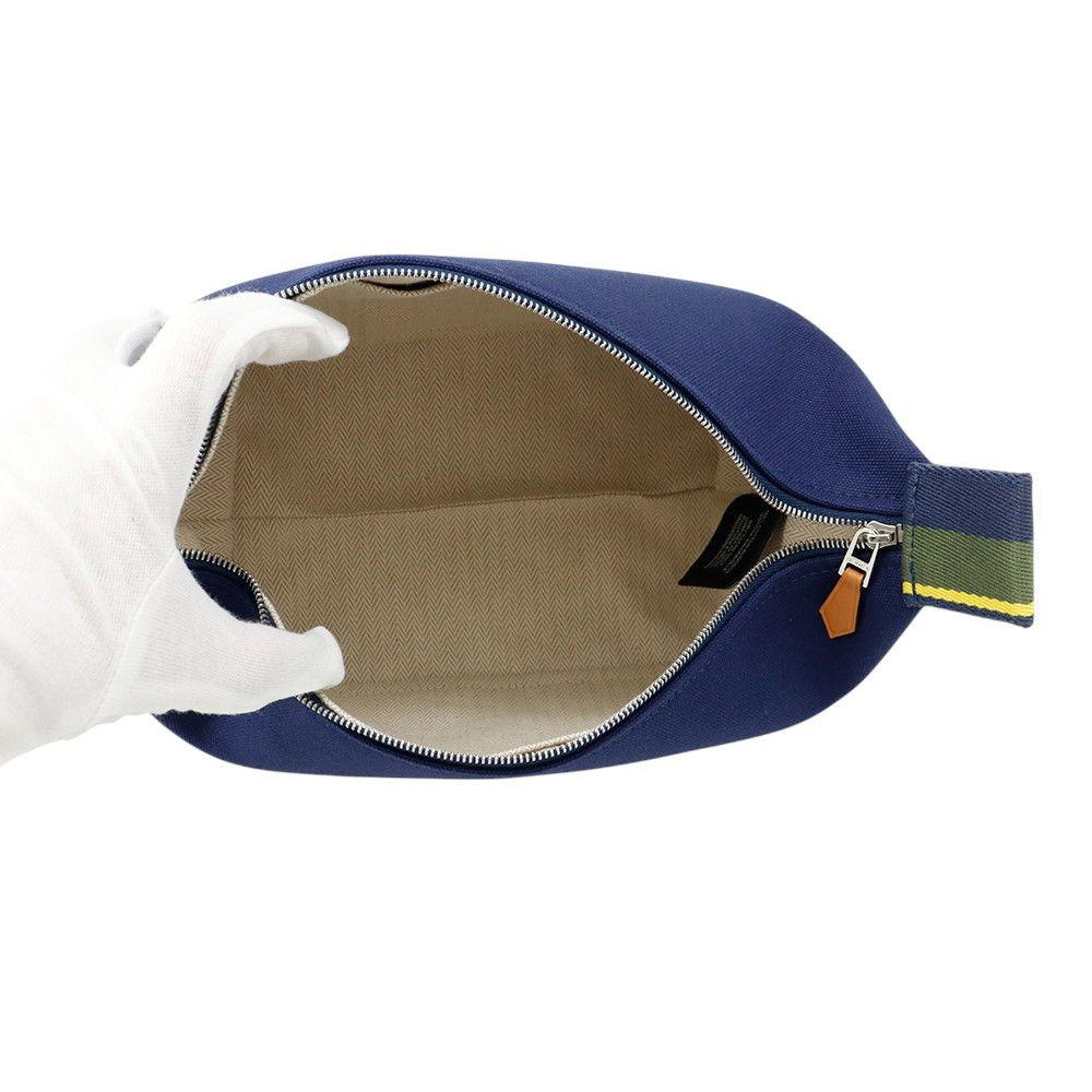 Hermes Pouch Bric-a-Brac PM Pavillon Marine Silver Canvas — view 4
