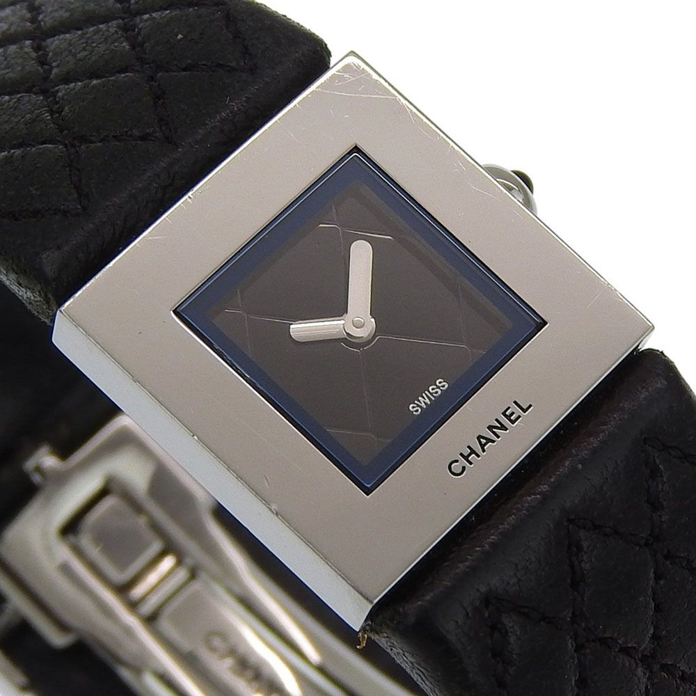 Chanel Quilted Stainless Steel Leather Black Quartz Analog Display — view 3
