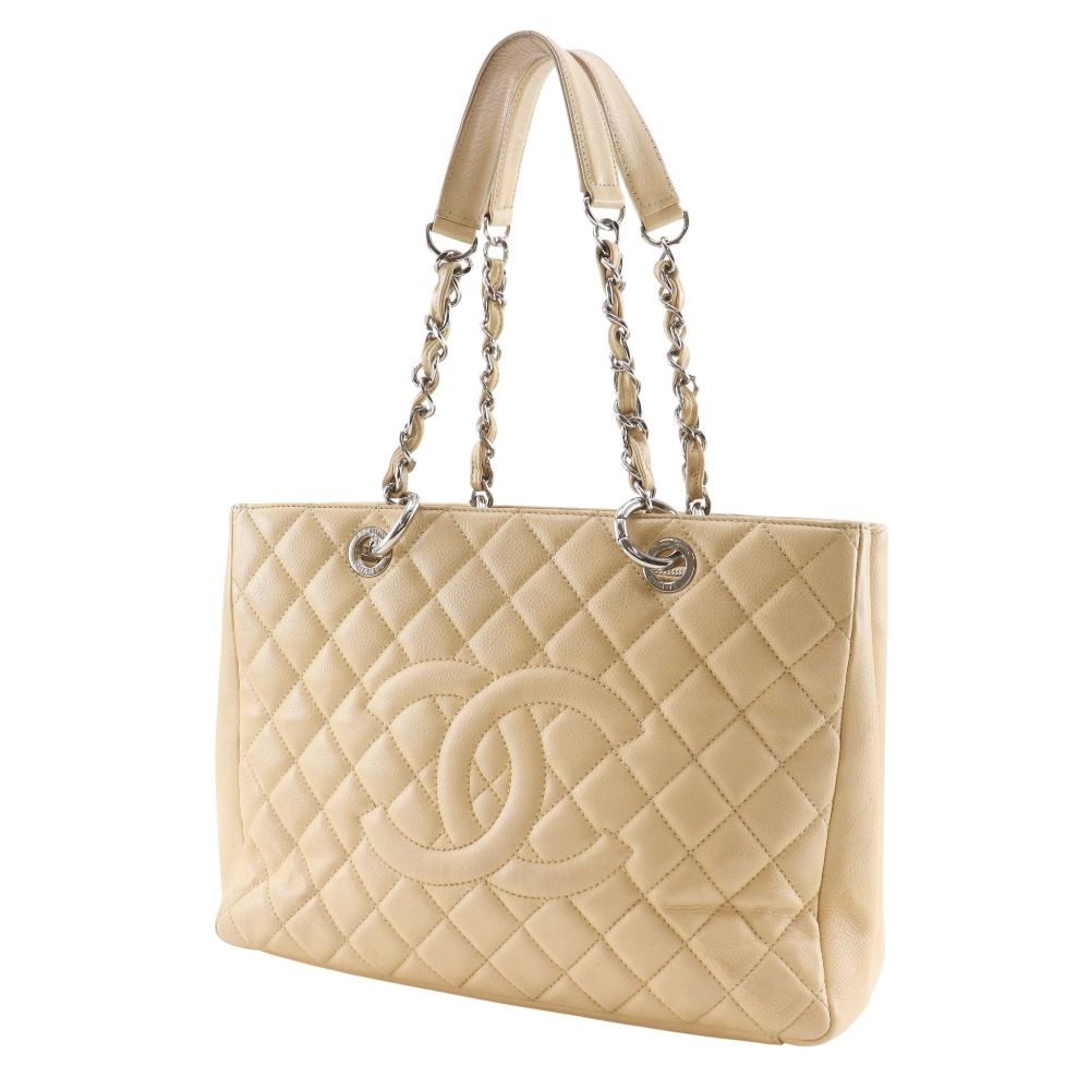 Chanel Grand Shopping Tote GST Quilted Chain Caviar Leather Beige — view 2