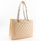 Chanel Grand Shopping Tote GST Quilted Chain Caviar Leather Beige — view 3