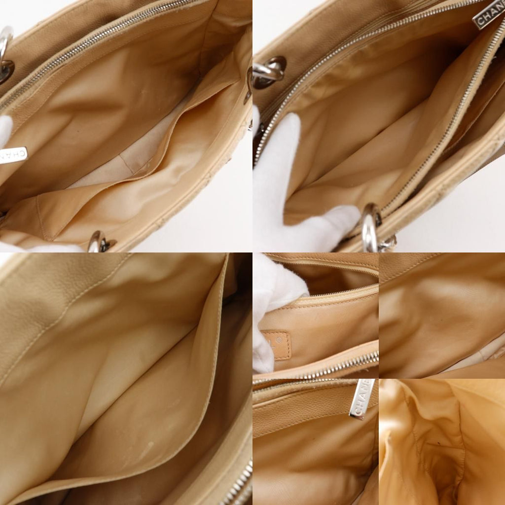 Chanel Grand Shopping Tote GST Quilted Chain Caviar Leather Beige — view 7