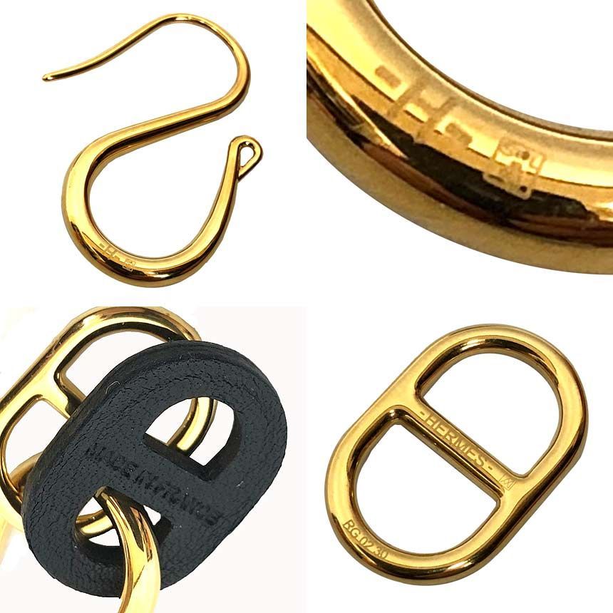 Hermes Au Maillon Chaine D'ancre Swing Earrings Gold Black New Vintage — view 3
