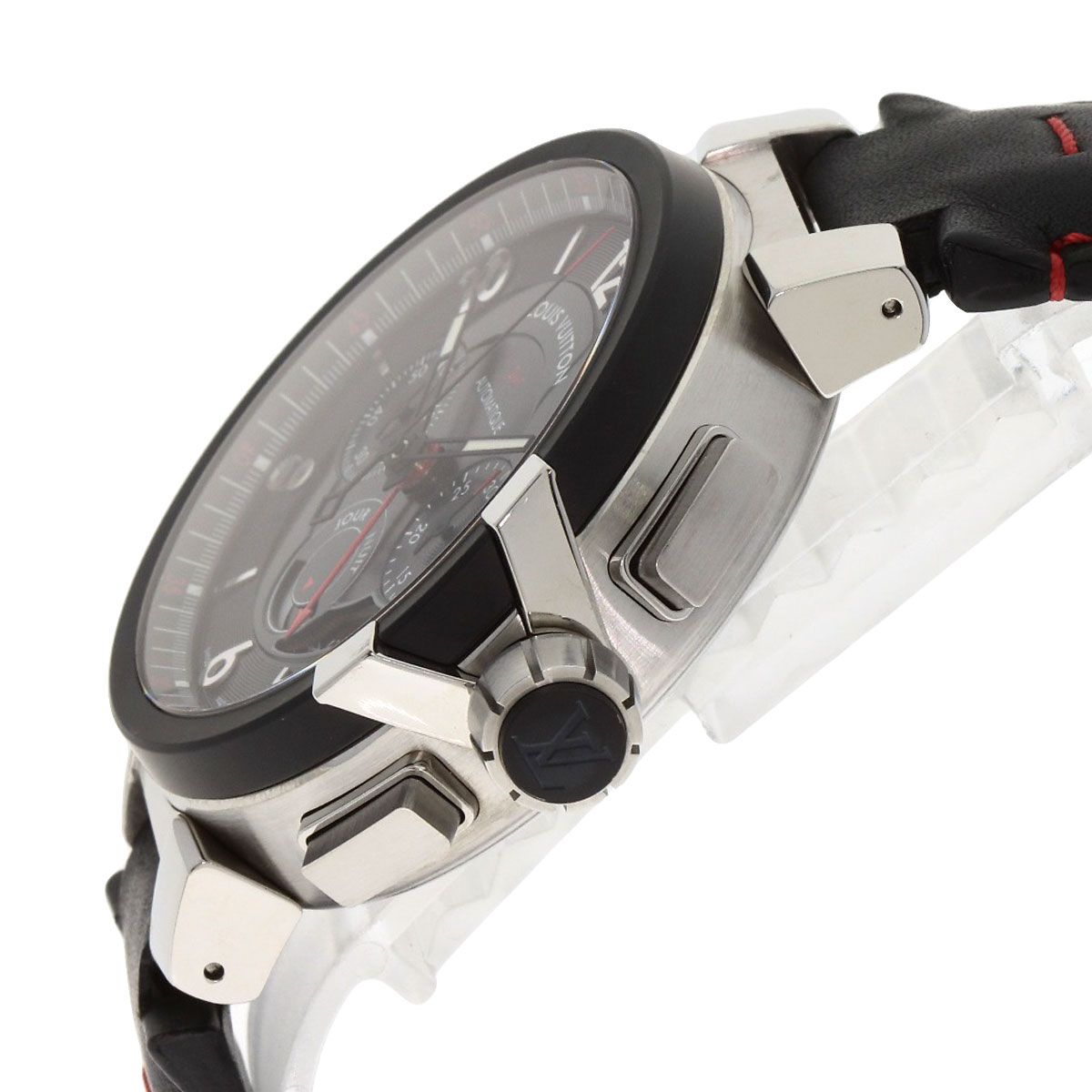 Louis Vuitton Tambour Chronograph Gmt Evolution Watch SS Leather — view 5