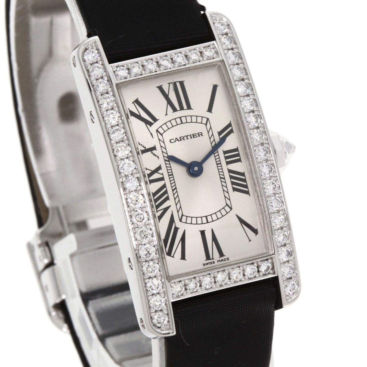 Cartier Tank American SM Bezel Diamond Watch 18K White Gold Satin X — view 4
