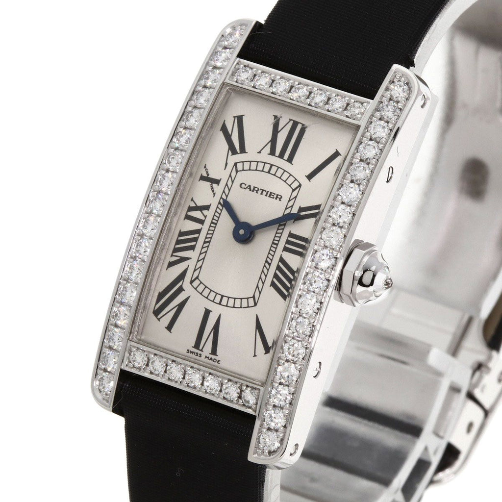 Cartier Tank American SM Bezel Diamond Watch 18K White Gold Satin X — view 3
