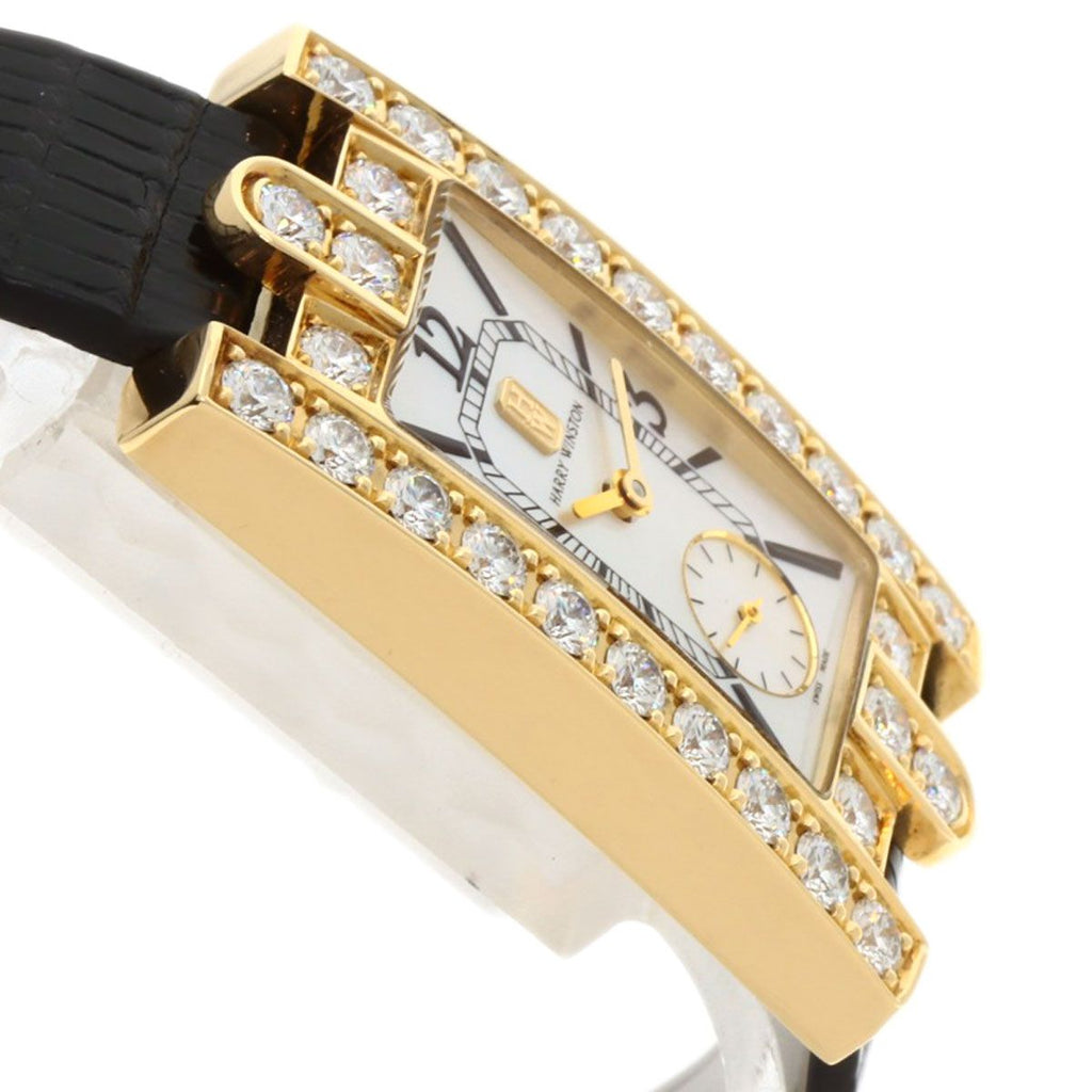 Harry Winston Avenue Classic Watch 18K Yellow Gold Leather Diamond — view 6