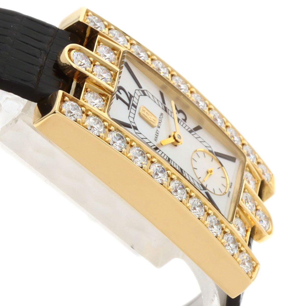 Harry Winston Avenue Classic Watch 18K Yellow Gold Leather Diamond — view 6