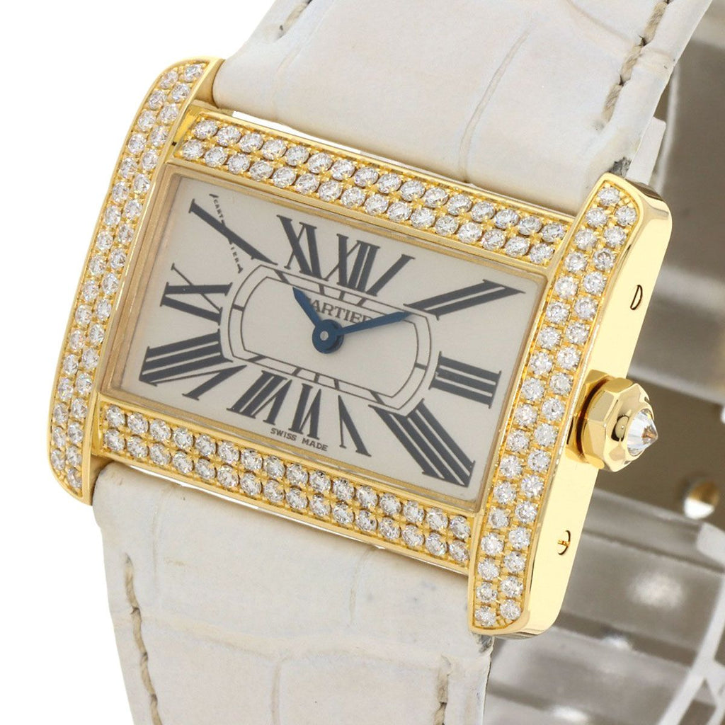 Cartier Mini Tank Divan Diamond Watch 18K Yellow Gold Leather — view 3