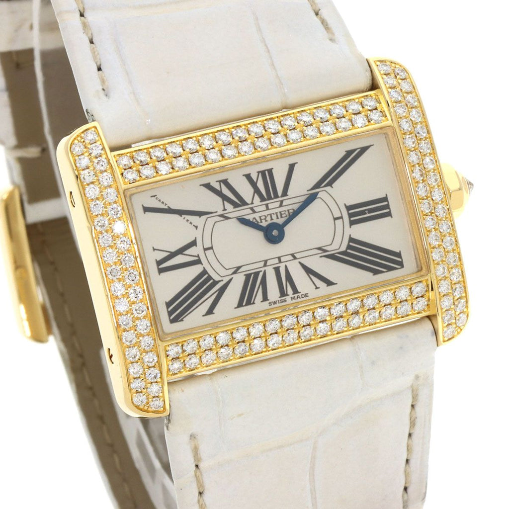 Cartier Mini Tank Divan Diamond Watch 18K Yellow Gold Leather — view 4