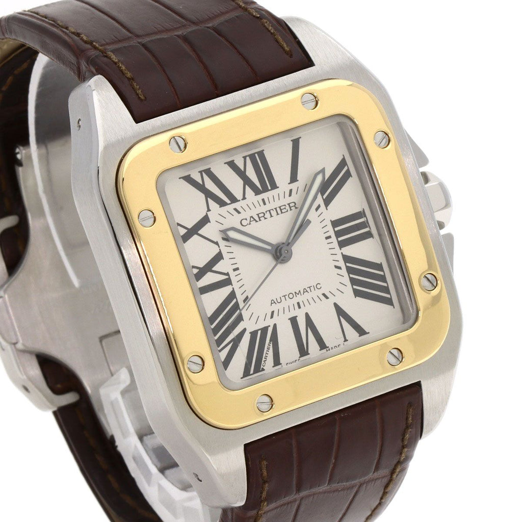Cartier Santos 100 LM Watch SS Leather 18K Yellow Gold — view 4